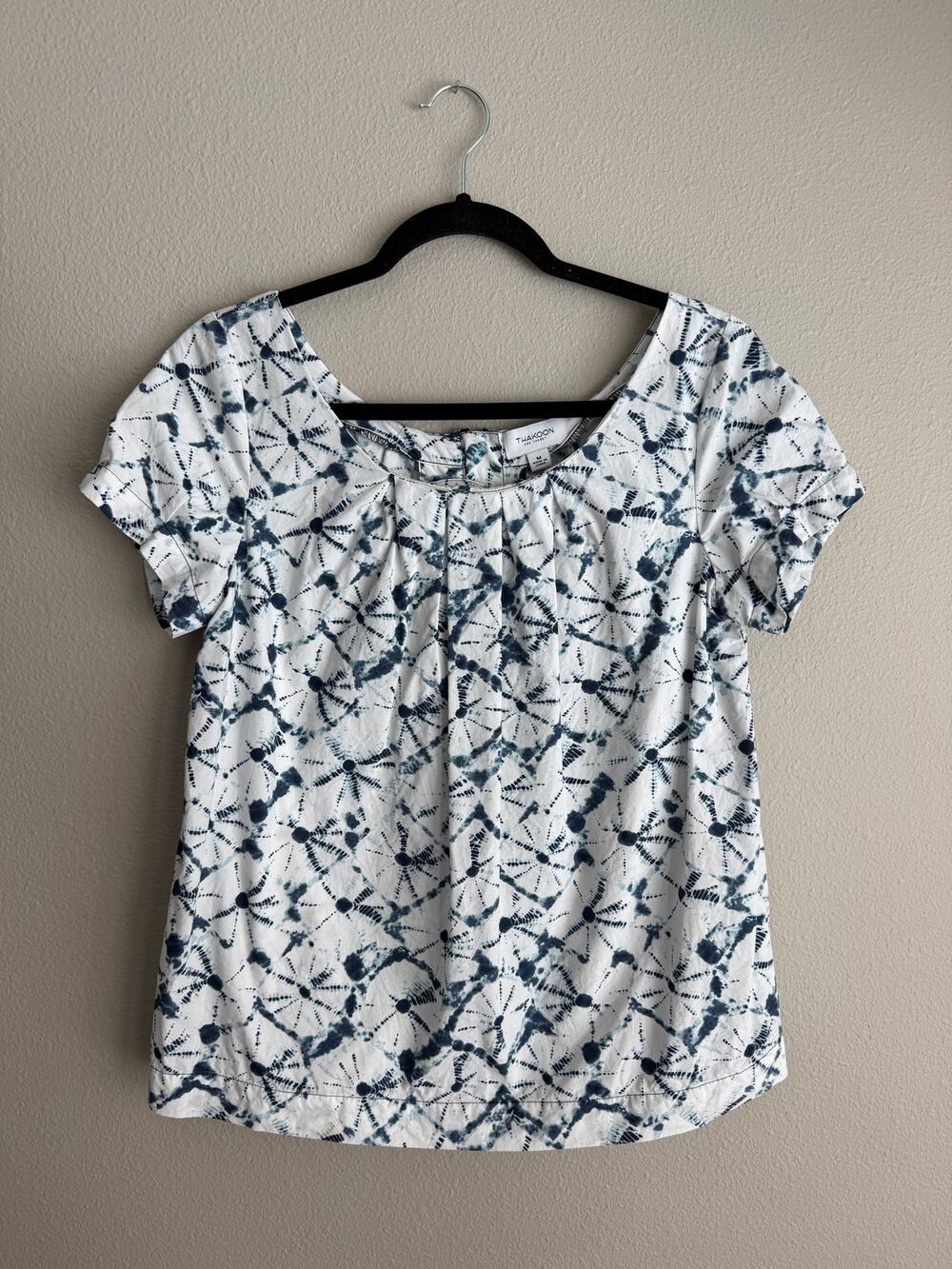THAKOON Women’s Sz M Cotton Blouse blue Shibori Print Blue White for Target
